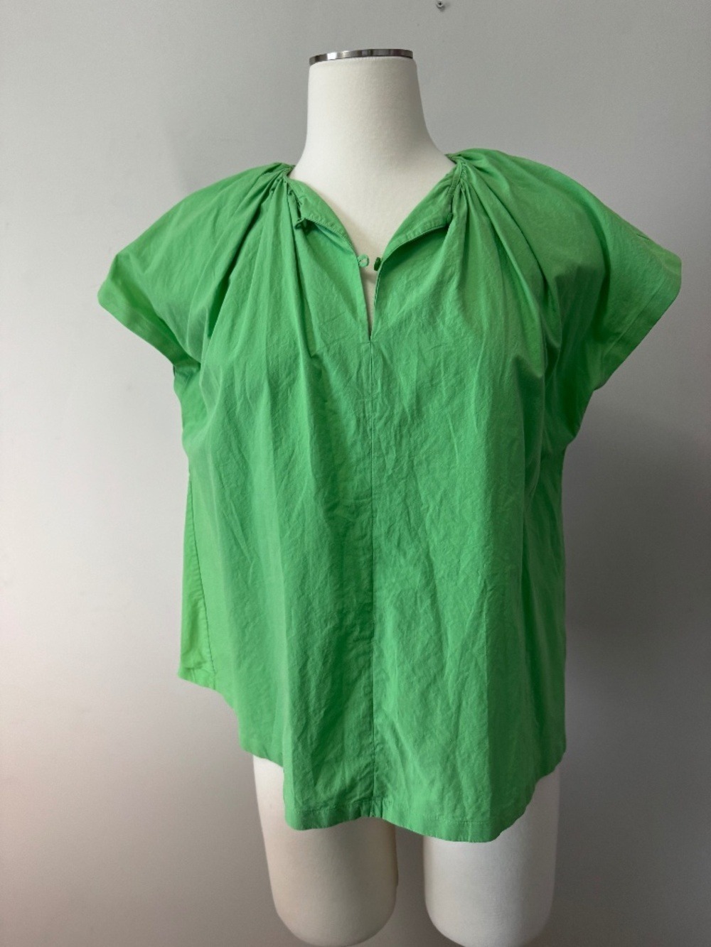 COS Green Short Sleeve Gathered Yoke Blouse size 2